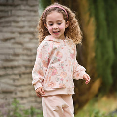 Dave&Bella Girls Autumn Cotton Outdoor Sweet Floral Print Hooded Coat Pants Set