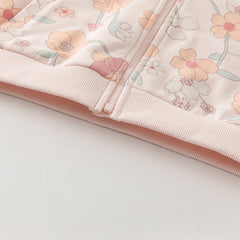 Dave&Bella Girls Autumn Cotton Outdoor Sweet Floral Print Hooded Coat Pants Set