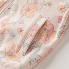 Dave&Bella Girls Autumn Cotton Outdoor Sweet Floral Print Hooded Coat Pants Set
