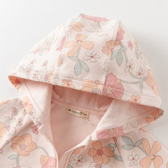 Dave&Bella Girls Autumn Cotton Outdoor Sweet Floral Print Hooded Coat Pants Set