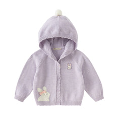 Dave&Bella Toddler Girls Autumn Purple Sweet Rabbit Print Hooded Knit Coats