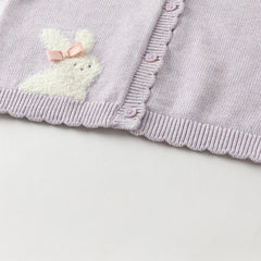 Dave&Bella Toddler Girls Autumn Purple Sweet Rabbit Print Hooded Knit Coats