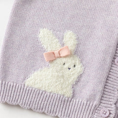 Dave&Bella Toddler Girls Autumn Purple Sweet Rabbit Print Hooded Knit Coats