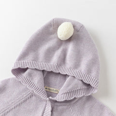 Dave&Bella Toddler Girls Autumn Purple Sweet Rabbit Print Hooded Knit Coats