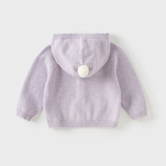 Dave&Bella Toddler Girls Autumn Purple Sweet Rabbit Print Hooded Knit Coats