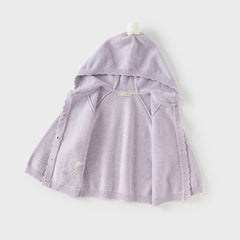 Dave&Bella Toddler Girls Autumn Purple Sweet Rabbit Print Hooded Knit Coats