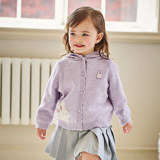 Dave&Bella Toddler Girls Autumn Purple Sweet Rabbit Print Hooded Knit Coats