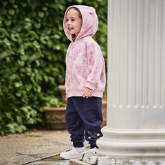 Dave&Bella Toddler Girls Autumn Navy Blue Cotton Drawstring Sports Loose Sweatpants