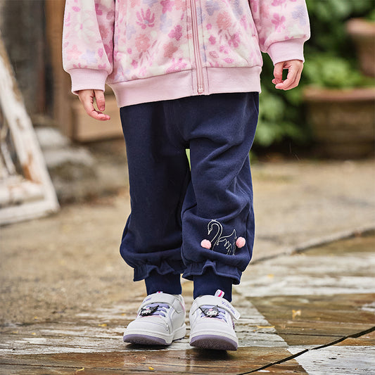 Dave&Bella Toddler Girls Autumn Navy Blue Cotton Drawstring Sports Loose Sweatpants