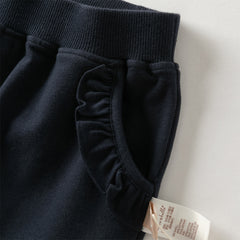 Dave&Bella Toddler Girls Autumn Navy Blue Cotton Drawstring Sports Loose Sweatpants