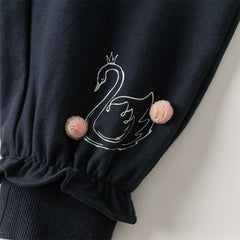 Dave&Bella Toddler Girls Autumn Navy Blue Cotton Drawstring Sports Loose Sweatpants