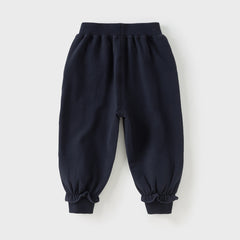 Dave&Bella Toddler Girls Autumn Navy Blue Cotton Drawstring Sports Loose Sweatpants