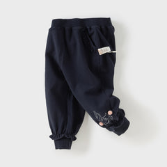 Dave&Bella Toddler Girls Autumn Navy Blue Cotton Drawstring Sports Loose Sweatpants