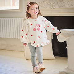 Dave&Bella Girls Autumn Cotton Beige Print T-shirt Pants Two Piece Outfits Set