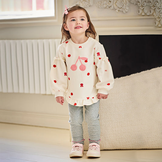 Dave&Bella Girls Autumn Cotton Beige Print T-shirt Pants Two Piece Outfits Set