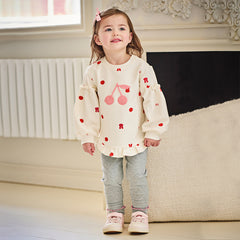 Dave&Bella Girls Autumn Cotton Beige Print T-shirt Pants Two Piece Outfits Set