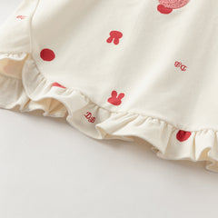 Dave&Bella Girls Autumn Cotton Beige Print T-shirt Pants Two Piece Outfits Set