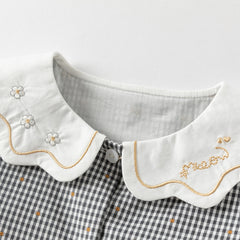 Dave&Bella Girls Autumn Cotton Sweet Grey Plaid A-line Princess Dress(wallet bag)