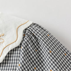 Dave&Bella Girls Autumn Cotton Sweet Grey Plaid A-line Princess Dress(wallet bag)