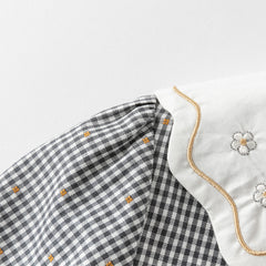 Dave&Bella Girls Autumn Cotton Sweet Grey Plaid A-line Princess Dress(wallet bag)