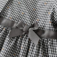 Dave&Bella Girls Autumn Cotton Sweet Grey Plaid A-line Princess Dress(wallet bag)