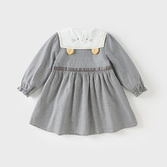 Dave&Bella Girls Autumn Cotton Sweet Grey Plaid A-line Princess Dress(wallet bag)
