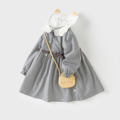 Dave&Bella Girls Autumn Cotton Sweet Grey Plaid A-line Princess Dress(wallet bag)
