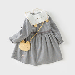 Dave&Bella Girls Autumn Cotton Sweet Grey Plaid A-line Princess Dress(wallet bag)