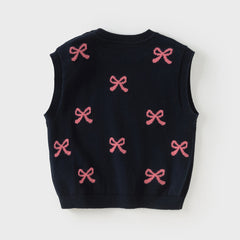 Dave&Bella Toddler Girls Autumn Navy Blue Cotton Sleeveless Elaborate Vests Tops