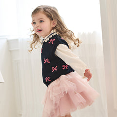Dave&Bella Toddler Girls Autumn Navy Blue Cotton Sleeveless Elaborate Vests Tops