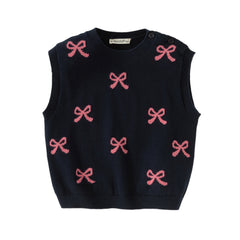 Dave&Bella Toddler Girls Autumn Navy Blue Cotton Sleeveless Elaborate Vests Tops