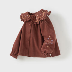 Dave&Bella Toddler Girls Autumn Brown Red Cotton Shirts Tops