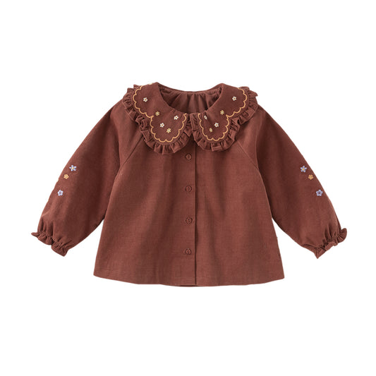Dave&Bella Toddler Girls Autumn Brown Red Cotton Shirts Tops