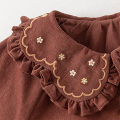 Dave&Bella Toddler Girls Autumn Brown Red Cotton Shirts Tops