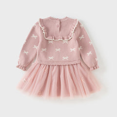 Dave&Bella Toddler Girls Autumn Noble Pink Mesh Sweater A-line Princess Dress