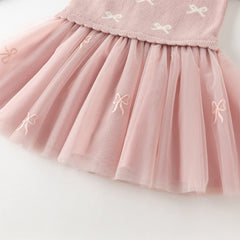 Dave&Bella Toddler Girls Autumn Noble Pink Mesh Sweater A-line Princess Dress
