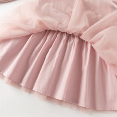 Dave&Bella Toddler Girls Autumn Noble Pink Mesh Sweater A-line Princess Dress