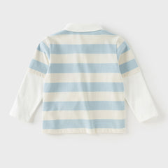 Dave&Bella Boys Autumn Cotton Blue Striped Gentle Polo Collar Toddler Shirts Tops