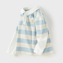 Dave&Bella Boys Autumn Cotton Blue Striped Gentle Polo Collar Toddler Shirts Tops