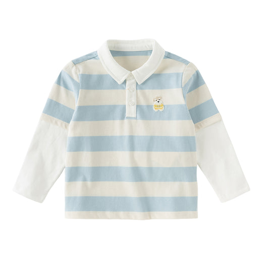 Dave&Bella Boys Autumn Cotton Blue Striped Gentle Polo Collar Toddler Shirts Tops