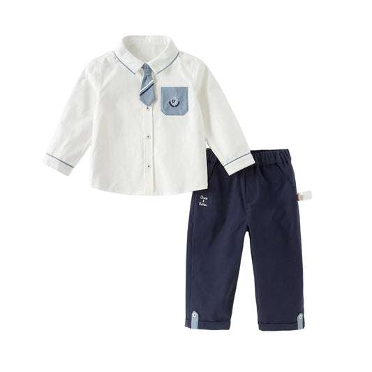 Dave&Bella Boys Autumn Cotton Formal College Style Shirt Pant Set