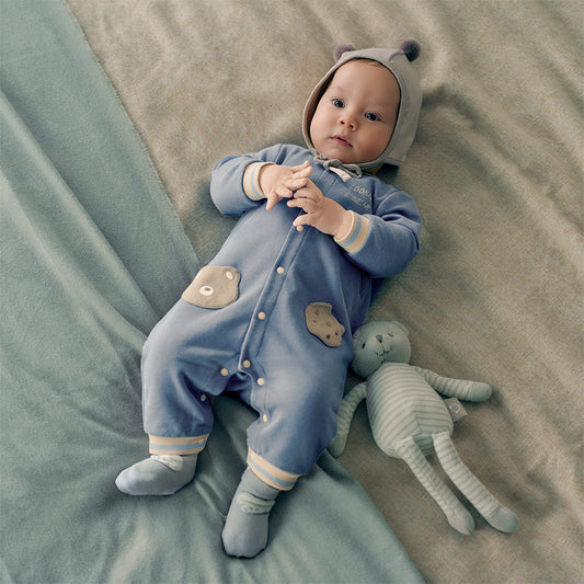 Dave&Bella Baby Boys Autumn Grey Blue Cute Long-sleeved One-Piece Romper