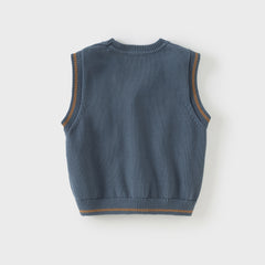 Dave&Bella Toddler Boys Autumn Grey Blue Cotton V-collar Vests Tops