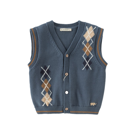 Dave&Bella Toddler Boys Autumn Grey Blue Cotton V-collar Vests Tops