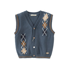 Dave&Bella Toddler Boys Autumn Grey Blue Cotton V-collar Vests Tops