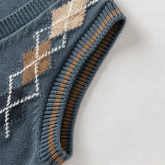 Dave&Bella Toddler Boys Autumn Grey Blue Cotton V-collar Vests Tops