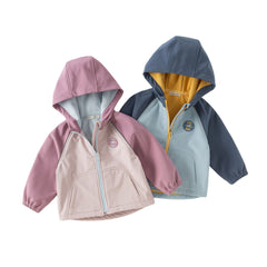 Dave&Bella Kids Girls/Boys Autumn Sea Blue/Purple Pink Outdoor Hooded Fleece Coat