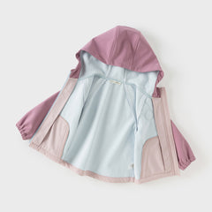 Dave&Bella Kids Girls/Boys Autumn Sea Blue/Purple Pink Outdoor Hooded Fleece Coat
