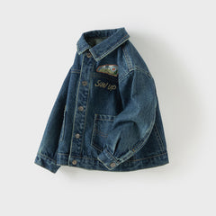 Dave&Bella Boys Autumn Cotton Denim Blue Casual Long Sleeve Jacket Coat