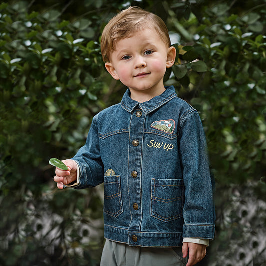 Dave&Bella Boys Autumn Cotton Denim Blue Casual Long Sleeve Jacket Coat